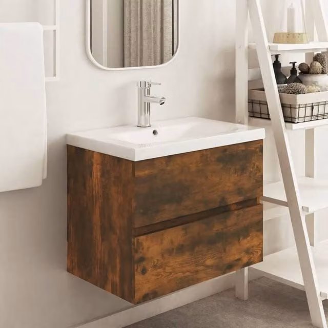 Berkfield Home Smoked Oak Sink Cabinet in Brown, W/D/H: 60 x 38.5 x 45 cm – 1