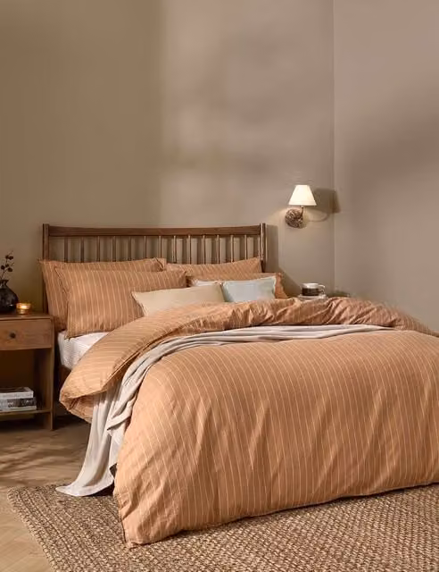 YARD Pure Cotton Percale Linear Stripe Bedding Set, Orange Mix, W: 180 cm, L: 200 cm