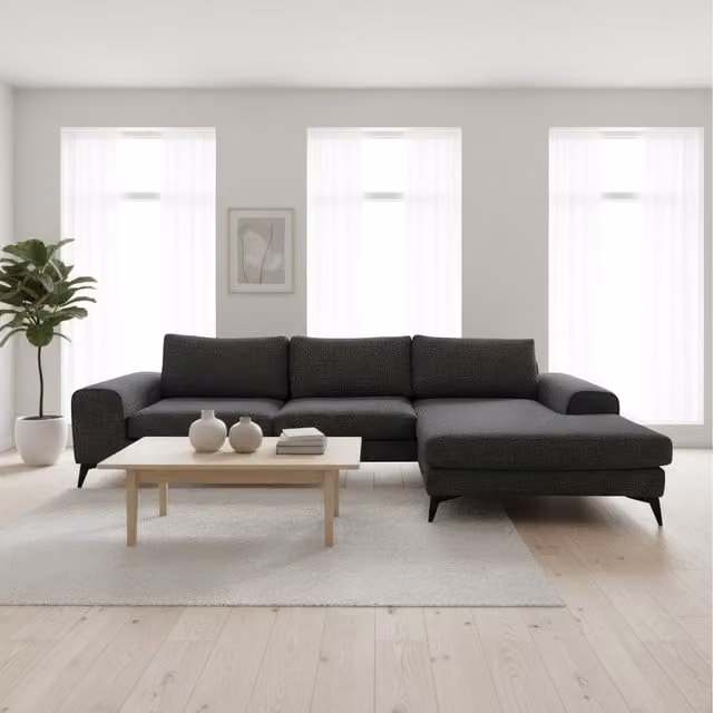 Abakus Direct Venice Chenille L-Shape Corner Sofa in Black, Right-Hand Facing
