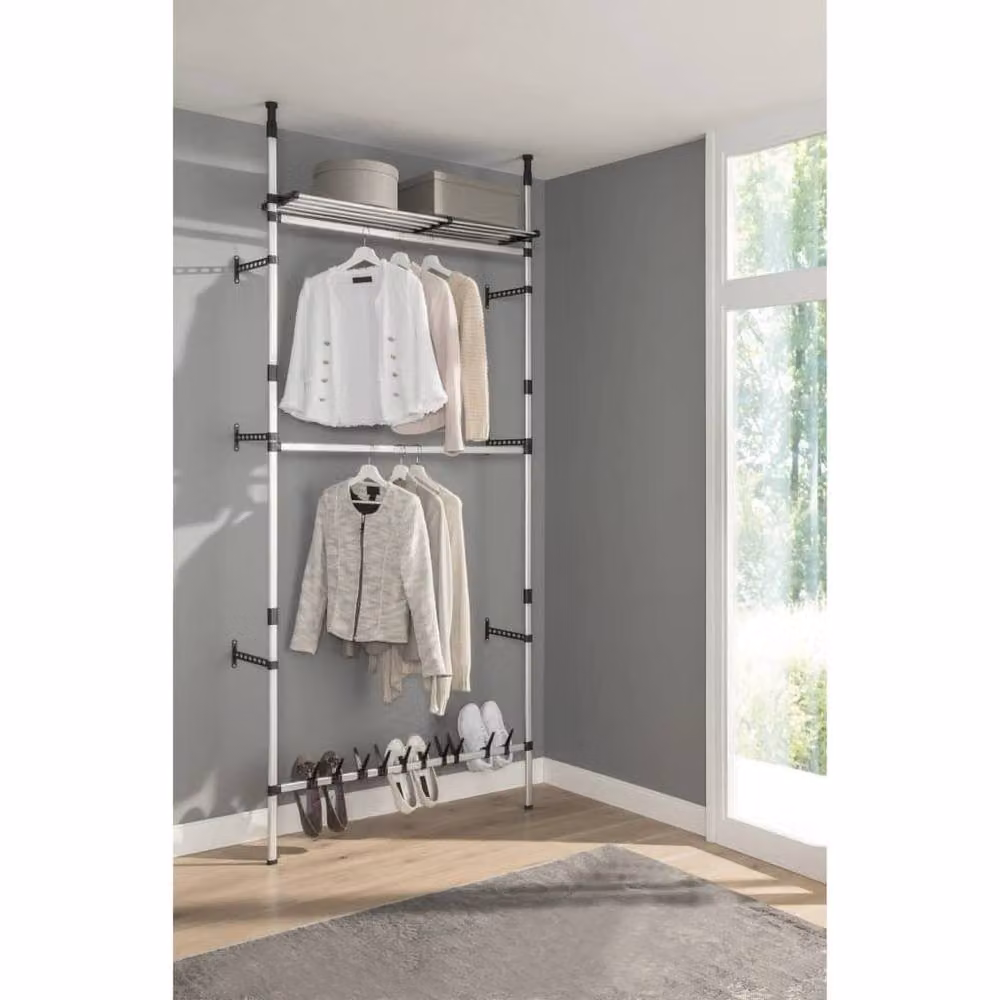 Berkfield Home Telescopic Wardrobe System with Rods and Shelf in Silver Aluminium – 2