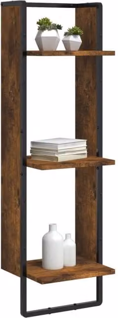 Berkfield Home Beautiful 3-Tier Wall Mounted Shelf in Smoked Oak Brown, W/D/H: 30 x 25 x 100 cm – 1