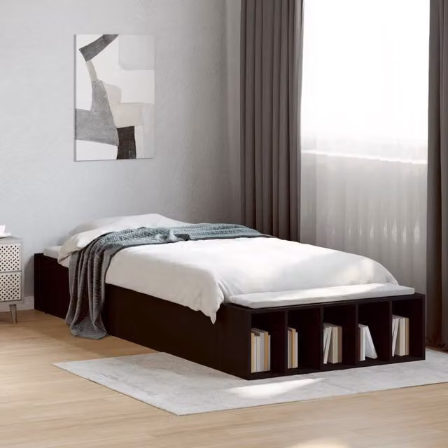 Berkfield Home Modern Bed Frame in Black with Side Compartments, W/D/H: 100 x 200 cm – 1