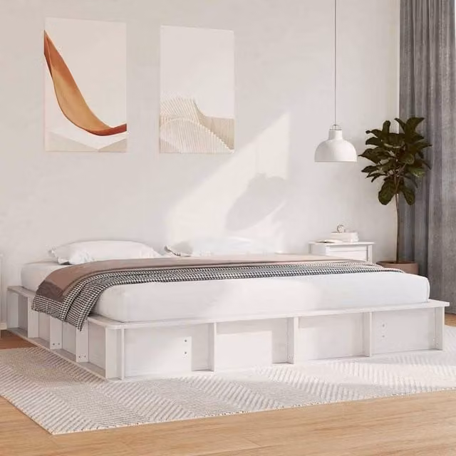 Berkfield Home White Solid Pine Wood Bed Frame with Lift Up Storage W/D/H: 180 x 200 cm