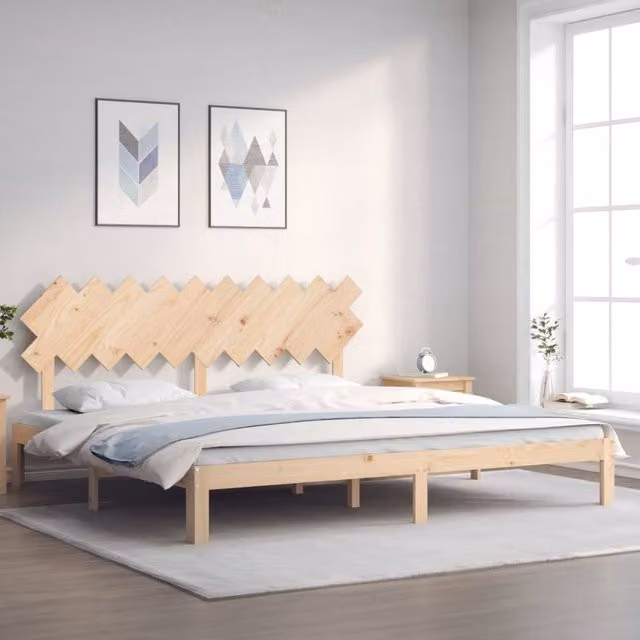 Berkfield Home Rustic Solid Pine Bed Frame with Headboard, Brown, W/D/H: 200 x 200 cm
