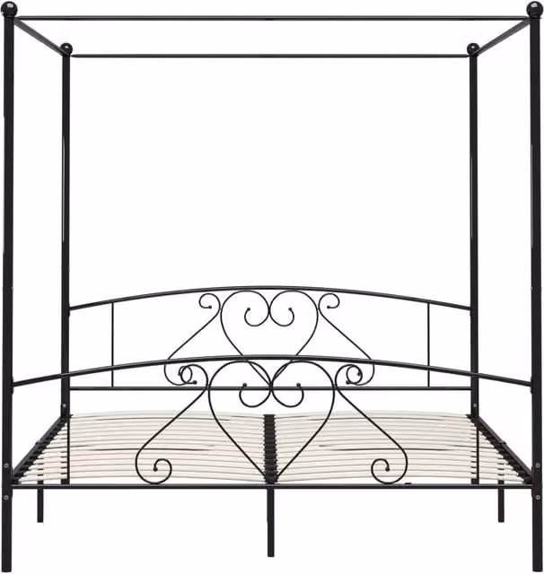 Berkfield Home Elegant Metal Canopy Bed Frame, Black, W/D/H: 180 x 200 x 187.5 cm