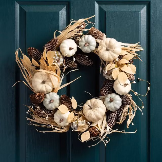 Scottish Everlastings Ltd Premium Pumpkin Wreath in Beige, Diameter: 45 cm – 1