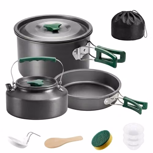 Outsunny Grey Anodised Aluminium Camping Cookware Set for 2-3 People including Pot and Frying Pan – 1