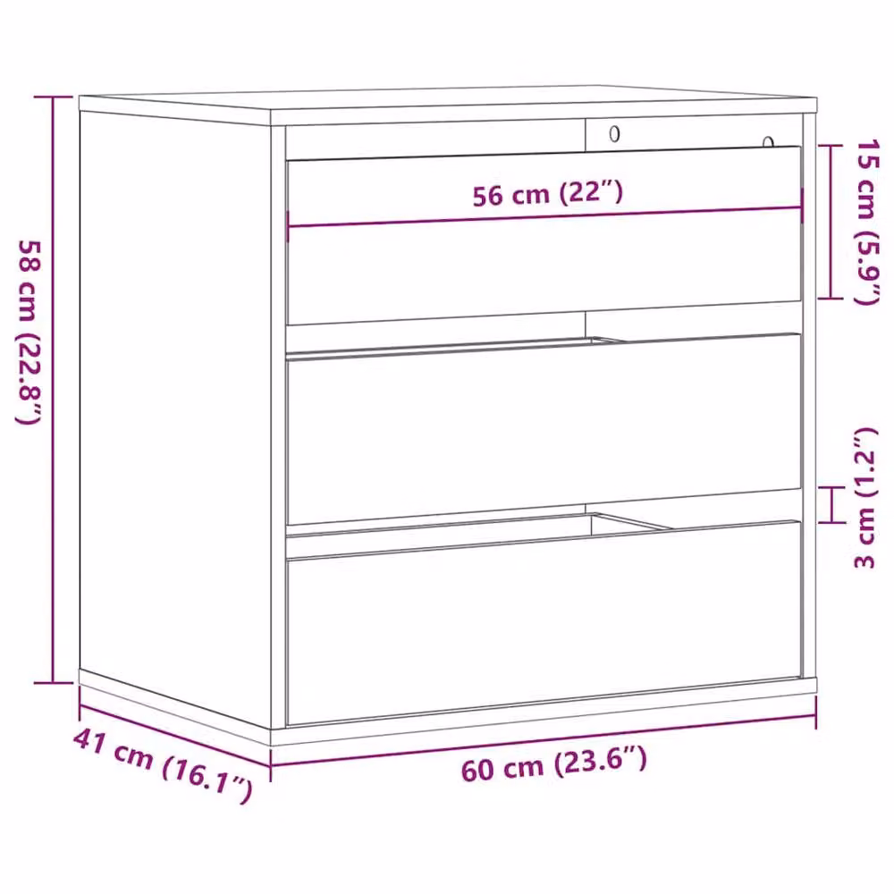 Berkfield Home Corner Chest of Drawers in Black, W: 60 cm, D: 41 cm, H: 58 cm – 7