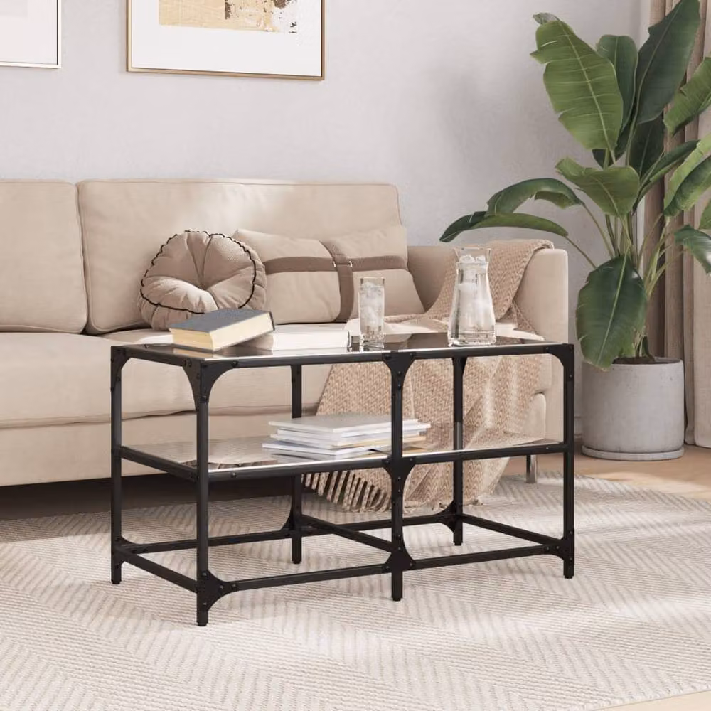 Berkfield Home Decorative Rectangular Coffee Table with Black Glossy Glass Top and Steel Frame, W/D/H: 78.5 x 40 x 45 cm – 2