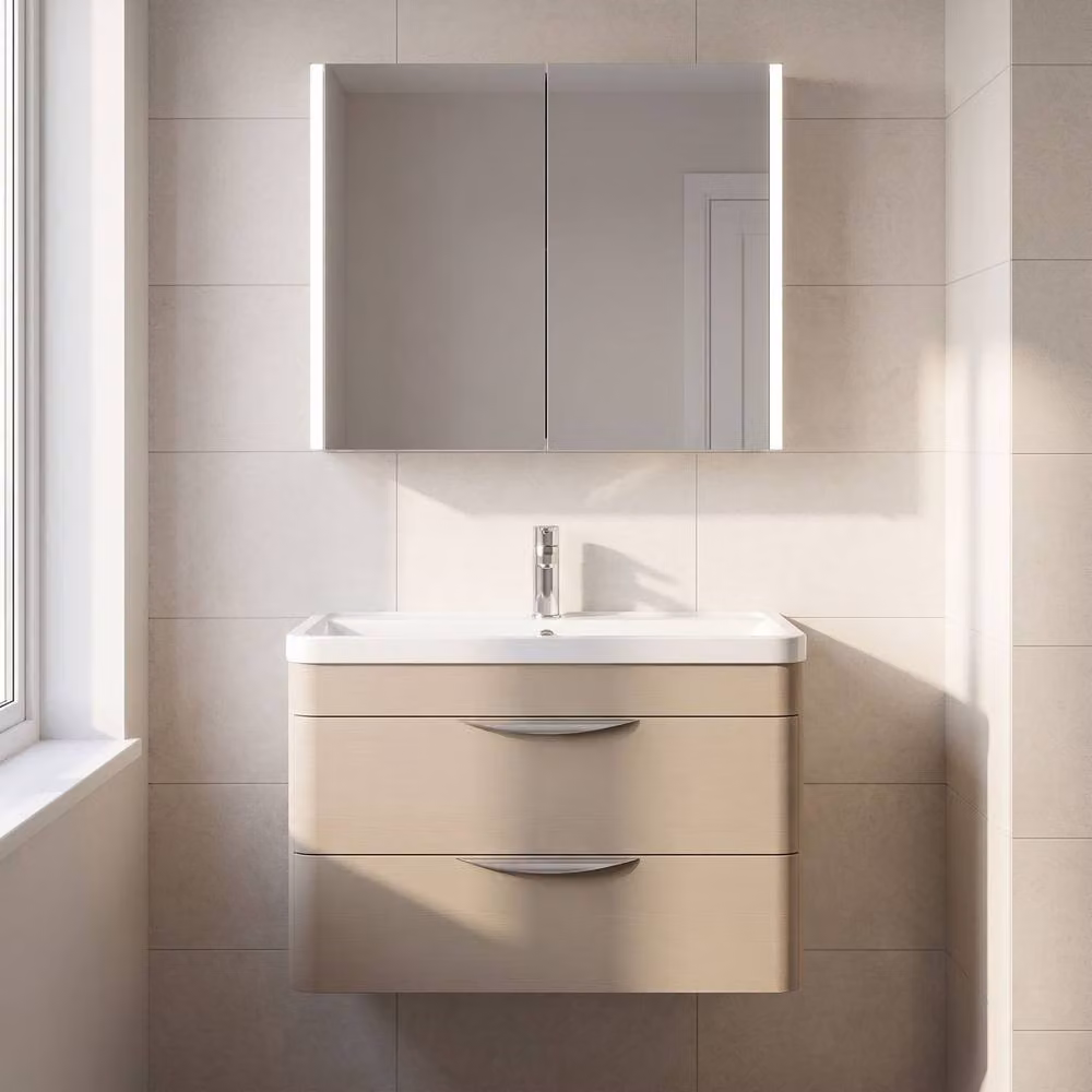 Balterley Aldershawe Wall Hung 2 Drawer Bathroom Vanity Unit with Polymarble Basin in Pebble Grey, Width: 80 cm – 2