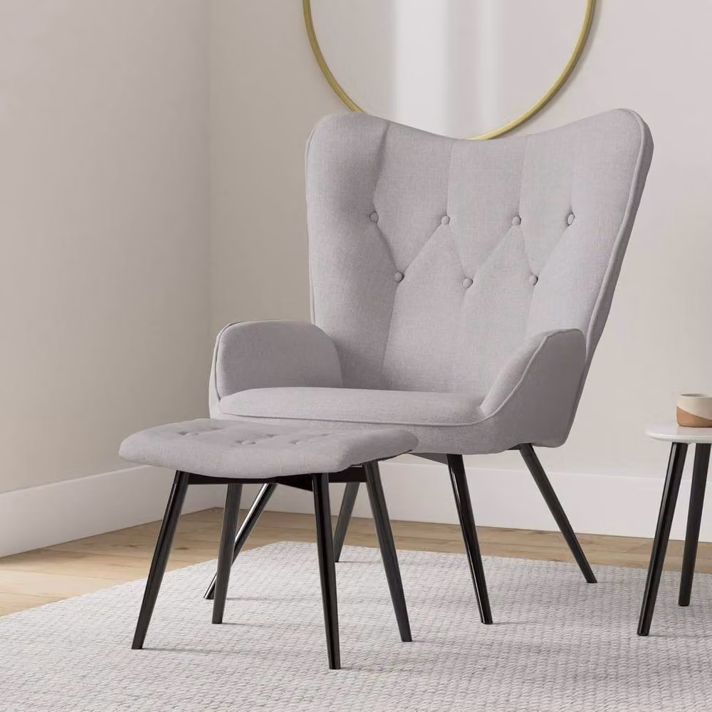 SPOT ON DEALZ Modern Grey Linen Accent Chair and Matching Ottoman Lounge Set with Metal Frame – 2