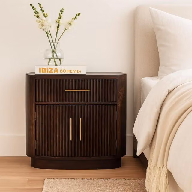 Artisan Furniture Milan Solid Mango Wood Bedside Table in Mocha Velvet