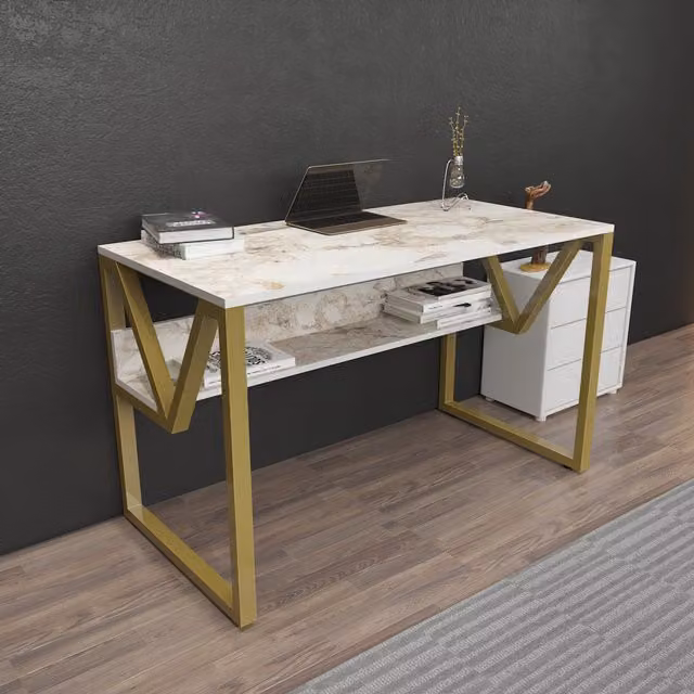 Decorotika Lona Computer Desk in White and Gold