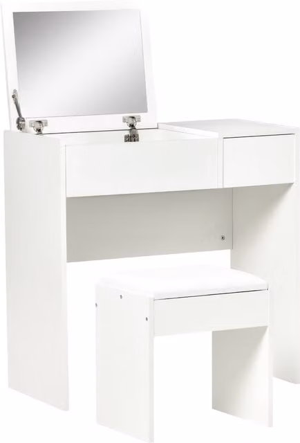 HOMCOM White Makeup Desk with Drawer, Flip-up Mirror and Cushioned Stool Vanity Table Set