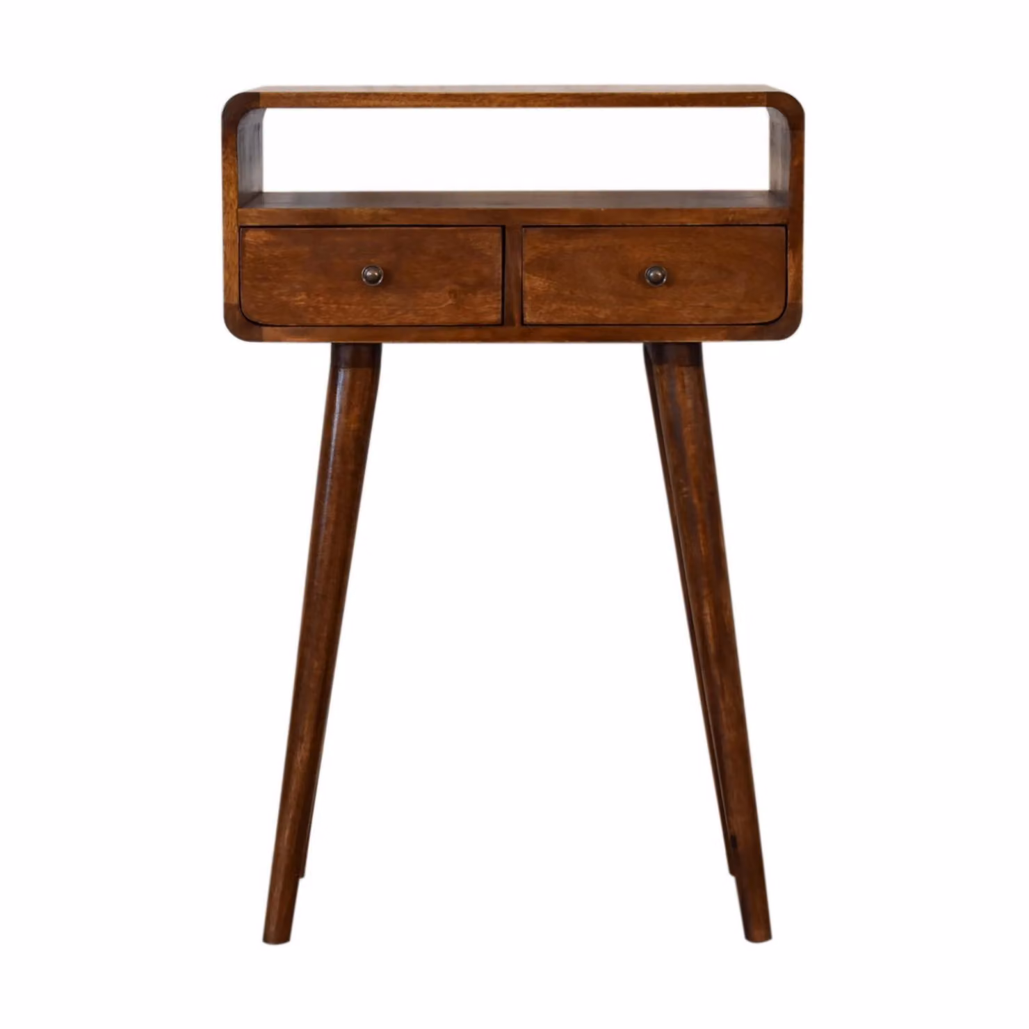Aosom UK Solid Mango Wood Mini Console Table with 2 Drawers and Open Slot, Brown, W/D/H: 60 x 30 x 90 cm – 2