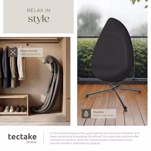 tectake Hanging Egg Chair with Steel Stand and Thick Cushions in Anthracite Grey – 8