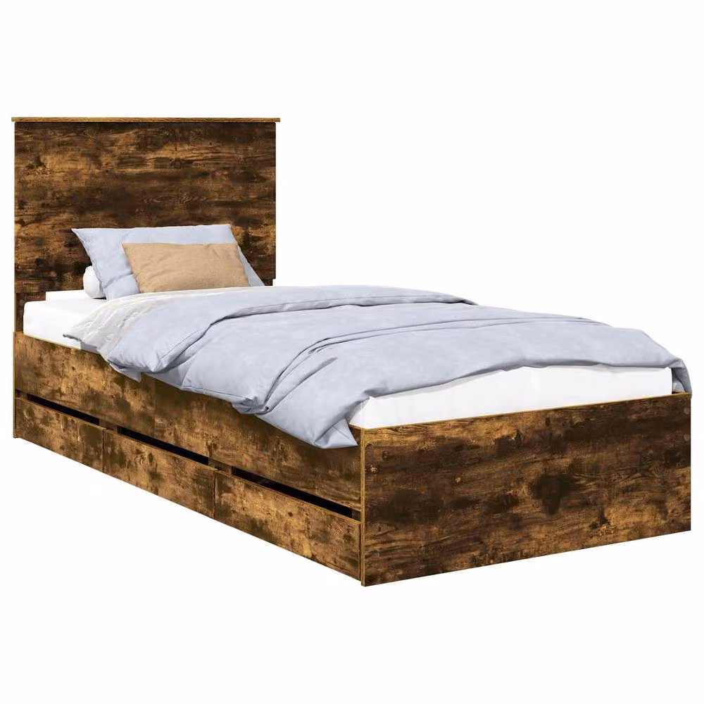 Berkfield Home Modern Bed Frame with Drawers in Smoked Oak Brown, W/D/H: 100 x 200 cm – 2