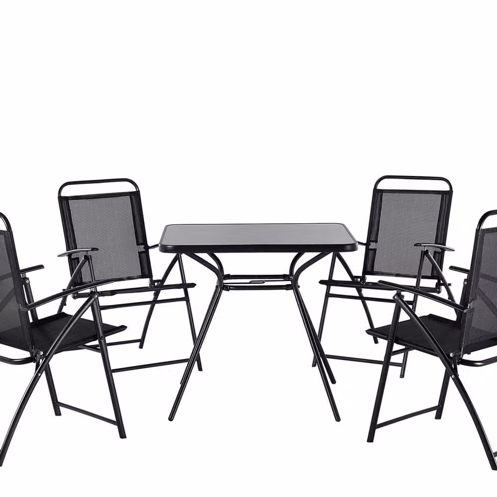 Wyld and Coco Black Steel 5 Piece Outdoor Dining Set with Square Tempered Glass Table – 2