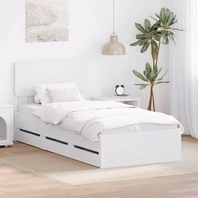 Berkfield Home Modern Bed Frame with Drawers in White, Engineered Wood, W/D/H: 100 x 200 cm