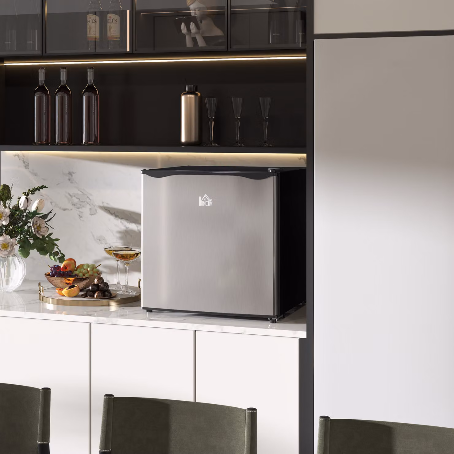 HOMCOM 46 Litre Table Top Mini Fridge with Ice Box and Reversible Door in Silver Tone – 8