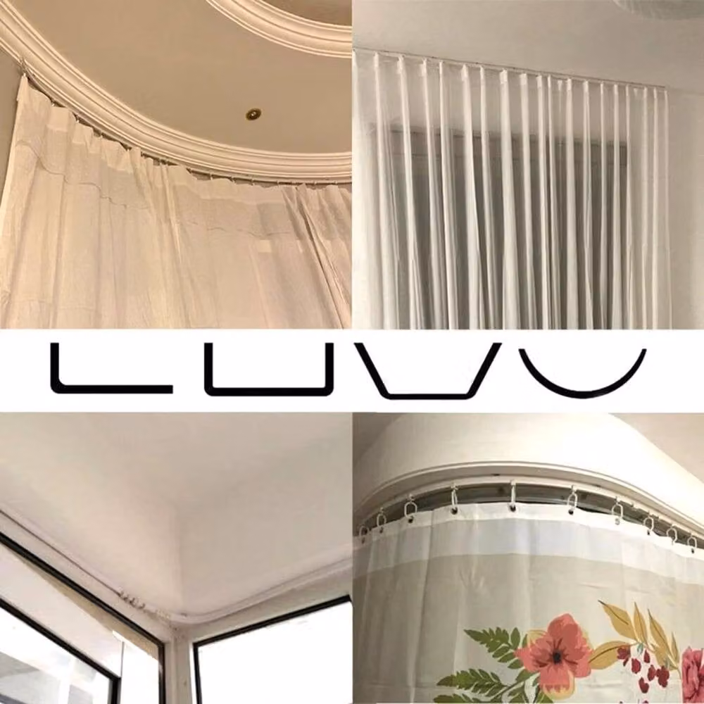 PAWNORA Silent Curved Bay Curtain Track, Top Mounted, White, 5m – 3