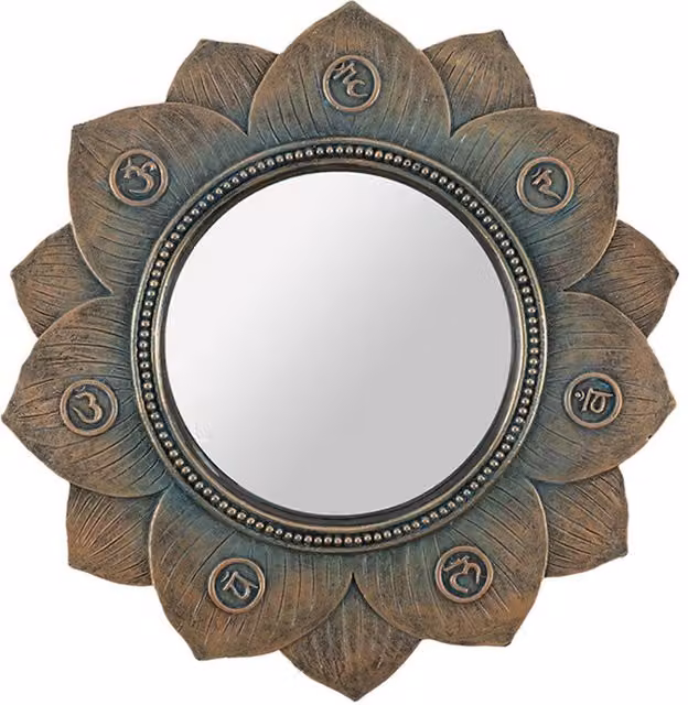 KDMK Antique Bronze Lotus Flower Chakra Hanging Wall Mirror in Brown Metal