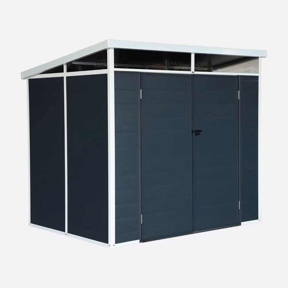 sweeek 4.55 m2 Plastic Pent Garden Shed with Double Doors and Window in Anthracite Grey, H 238 cm x W 190 cm x D 150 cm – 2