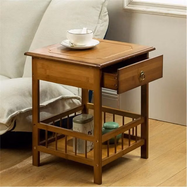 SPETLEK 2 Tier Classic Bedside Table with Drawer in Brown
