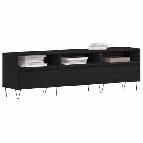 vidaXL Modern Black TV Cabinet in Black Oak and Metal, W/D/H: 150 x 30 x 44.5 cm – 1