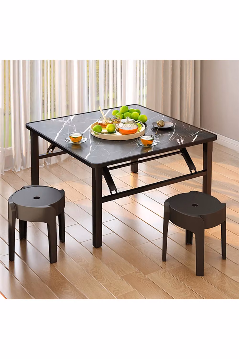 Living and Home Square Foldable Coffee Table with Black Marble Effect Top, W: 60 cm, D: 60 cm, H: 51 cm – 3