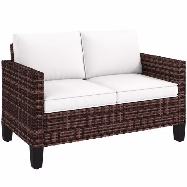 Outsunny Two-Seater Rattan Outdoor Sofa in Brown with Cushions and Removable Covers – 1