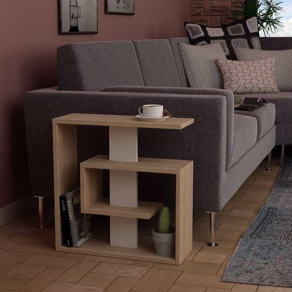 CALICOSY Saly 4-Shelf Side Table in Sand, H 57 cm x W 55 cm x D 20 cm – 2
