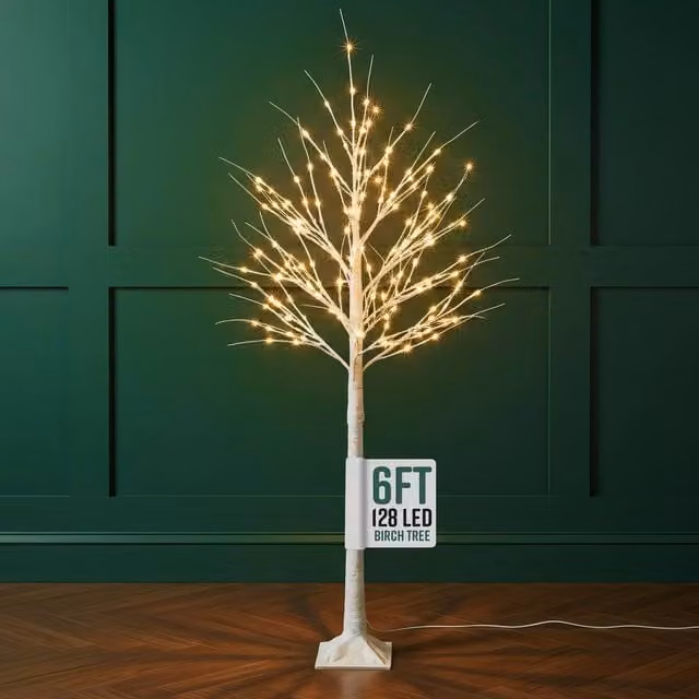 Globrite 5ft Pre-Lit White Birch Christmas Twig Tree with 88 Warm White LEDs for Indoor and Outdoor Use – 1