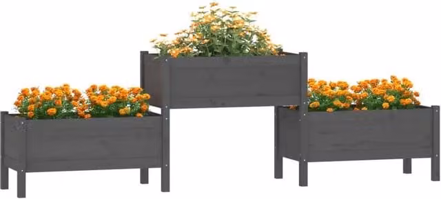 Berkfield Home Grey Solid Wood Pine Planter W: 245.5 cm, D: 44 cm, H: 75 cm – 1