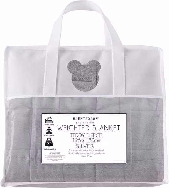 Brentfords Grey Teddy Fleece Weighted Blanket with Removable Cover, 150 x 200 cm, 8kg