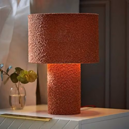 ValueLights Ash Rust Boucle Fabric Table Lamp with Bulb in Red and Brown