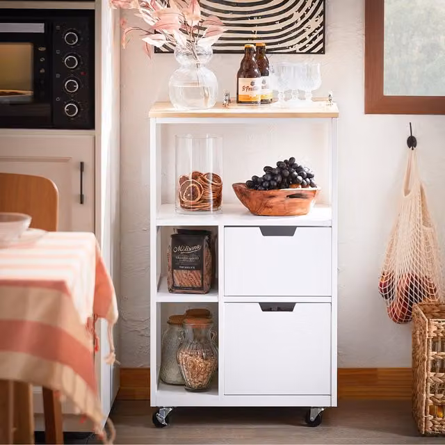 SoBuy Industrial Kitchen Trolley with Drawers and Shelves in White