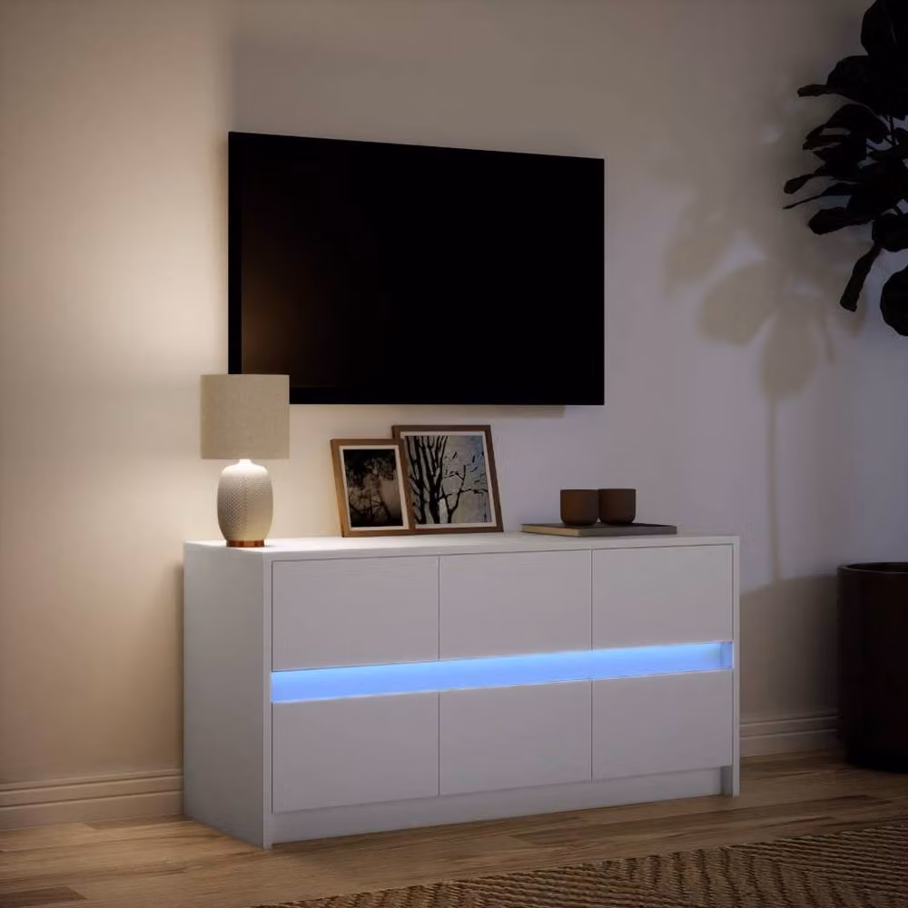 Berkfield Home Modern White Glossy LED TV Cabinet in Engineered Wood, W/D/H: 100 x 34 x 50 cm – 2