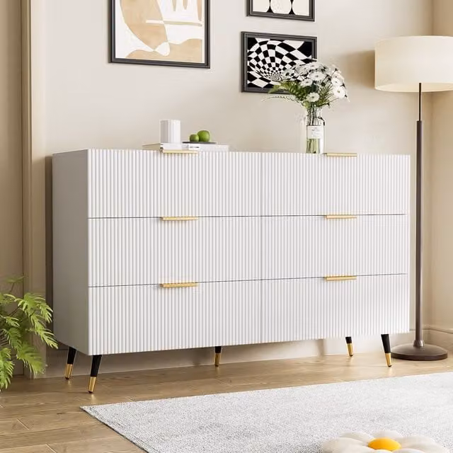 Aosom UK Modern White and Gold Sideboard with Chest of Drawers, W: 120 cm, D: 40 cm, H: 77 cm