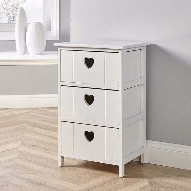 FLAVORA White Wooden 3 Drawer Storage Chest