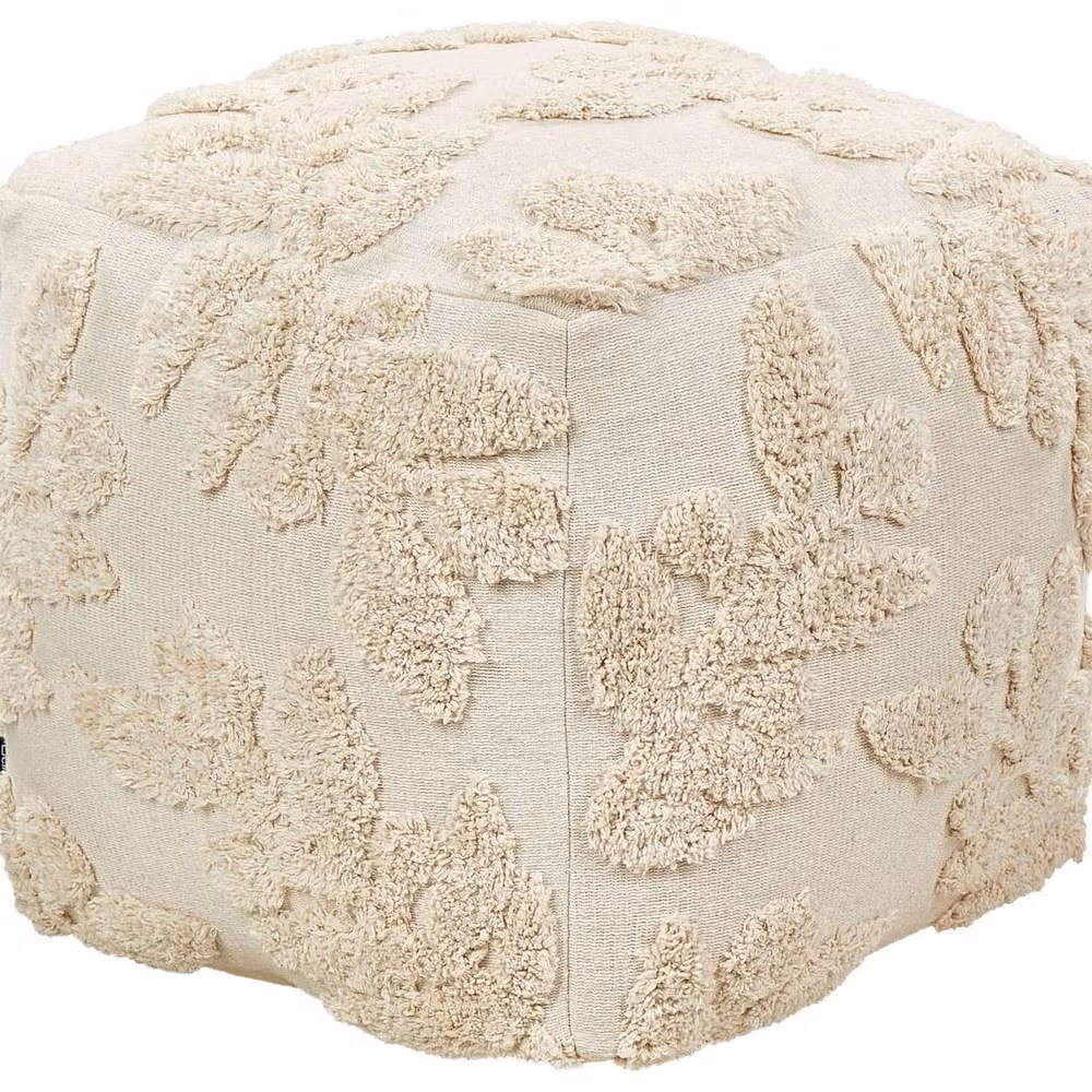 Wyld and Coco Boho Tufted Cotton Pouffe in Beige, Diameter: 45 cm – 2