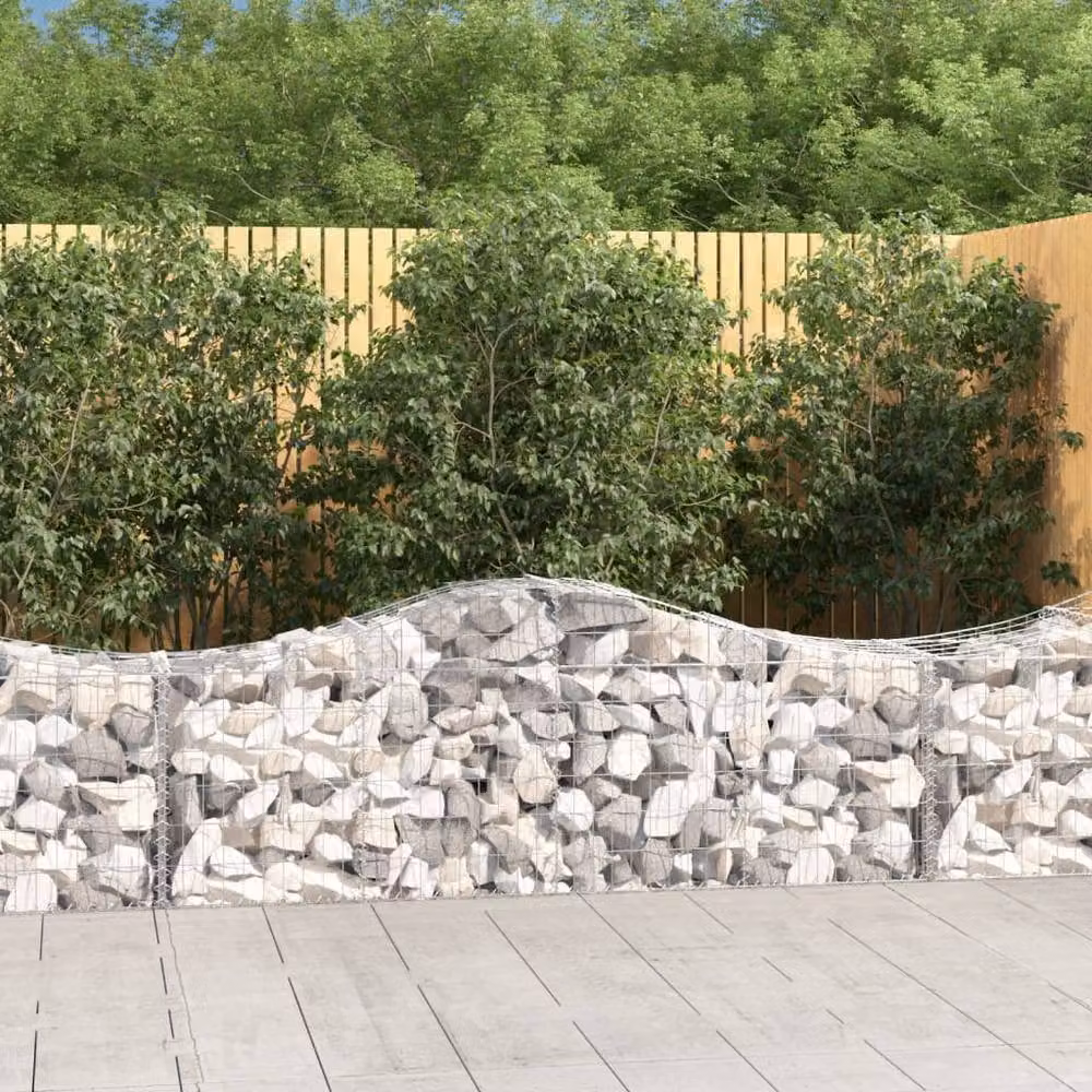 Berkfield Home Arched Gabion Baskets, 2 Piece Set, Silver Galvanised Steel, W: 200 cm, D: 50 cm, H: 60-80 cm – 2