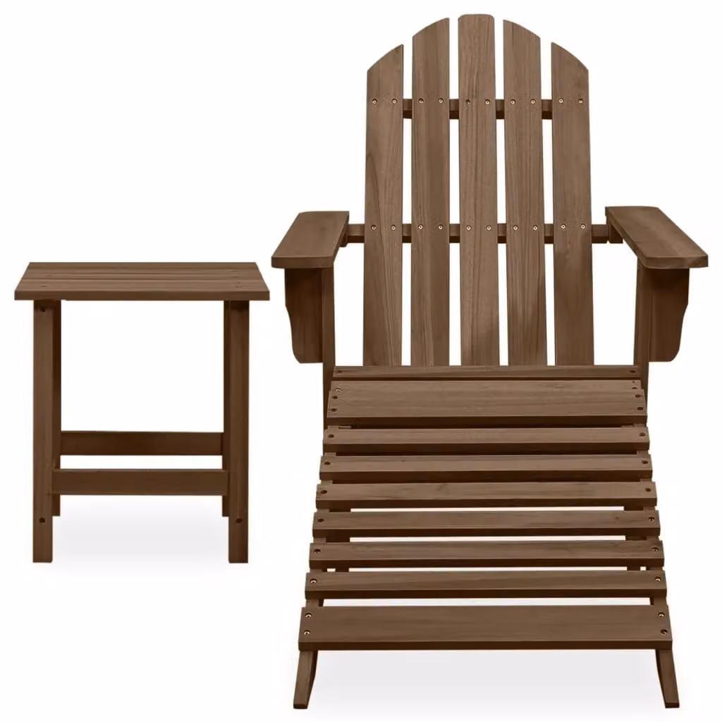 Berkfield Home Garden Adirondack Chair with Ottoman and Table in Brown Solid Fir Wood – 2