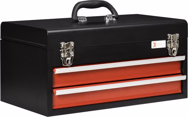 DURHAND Lockable Drawer Tool Chest with Ball Bearing Runners, Black and Red, Width: 22 cm