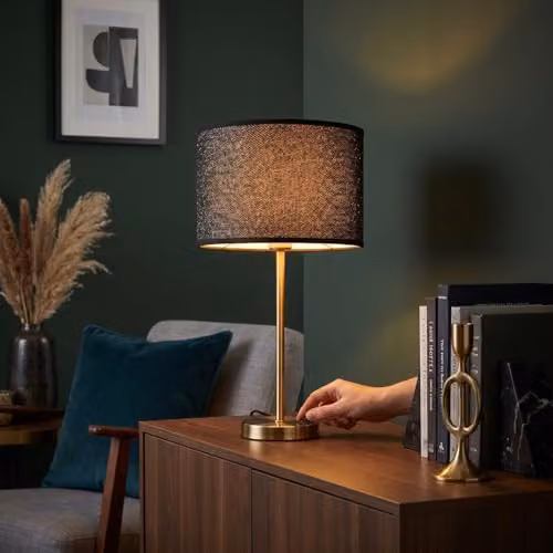 Happy Homewares Modern Mini Diamond Black Glitter Fabric Cylinder Lamp Shade, Diameter: 25 cm – 4