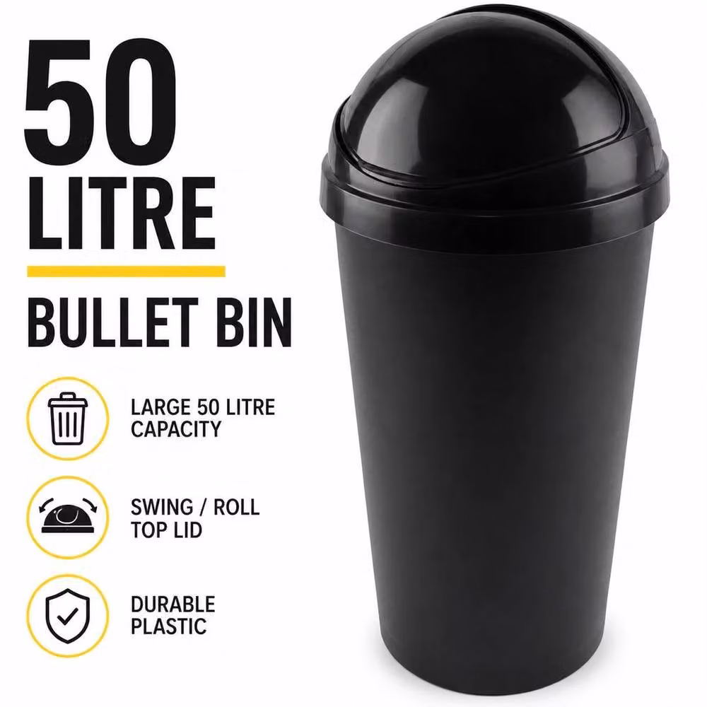FLAVORA Heavy Duty 50L Black Plastic Swing Kitchen Bin – 2