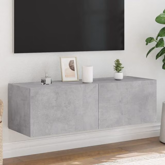 Berkfield Home Modern Wall Mounted TV Cabinet with LED Lighting in Matt Grey, W/D/H: 100 x 31 x 31 cm