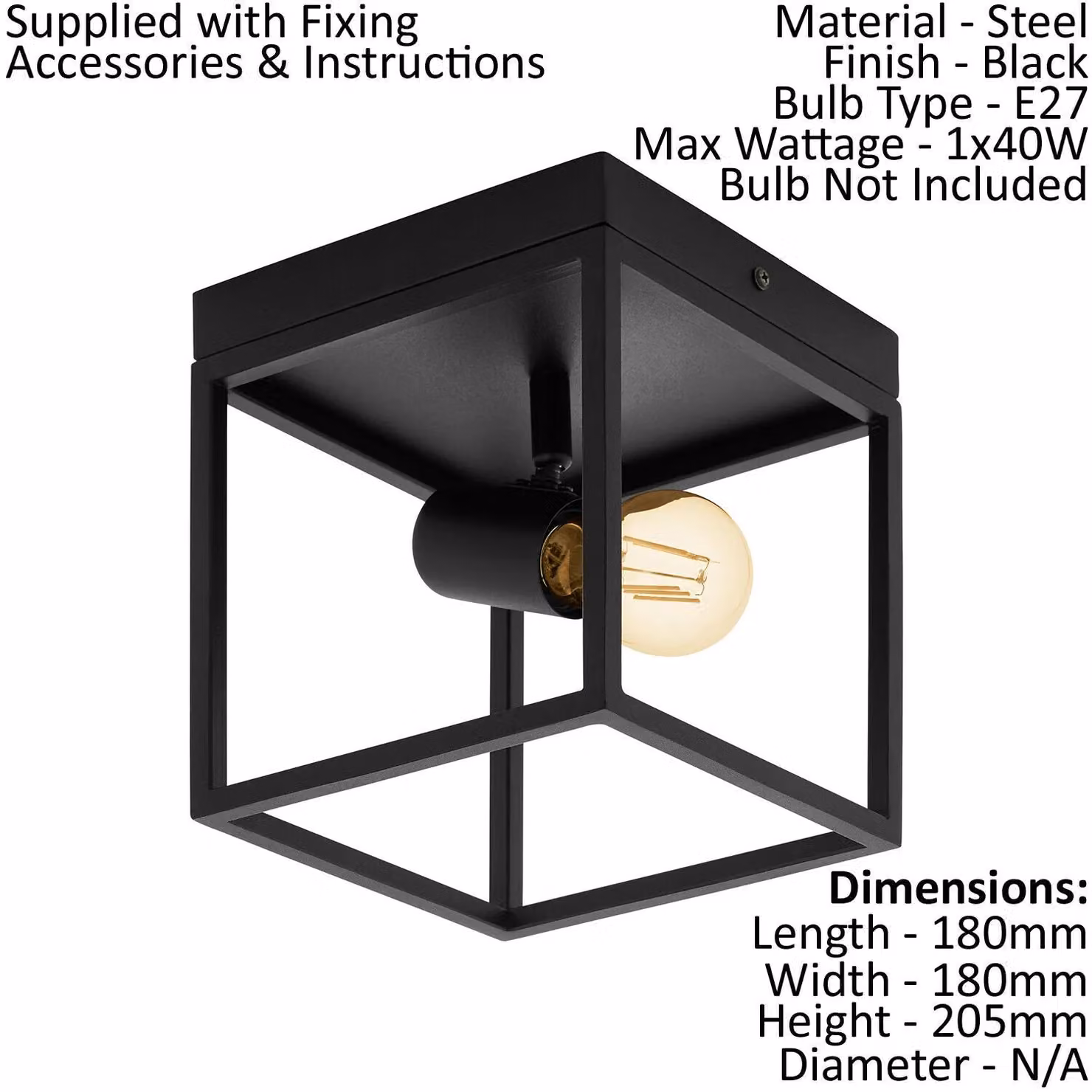 Loops Black Metal Open Frame Flush Ceiling Light with E27 Holder – 2