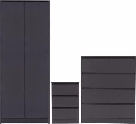 Seconique Malvern 3 Piece Modern Bedroom Furniture Package in Matt Grey