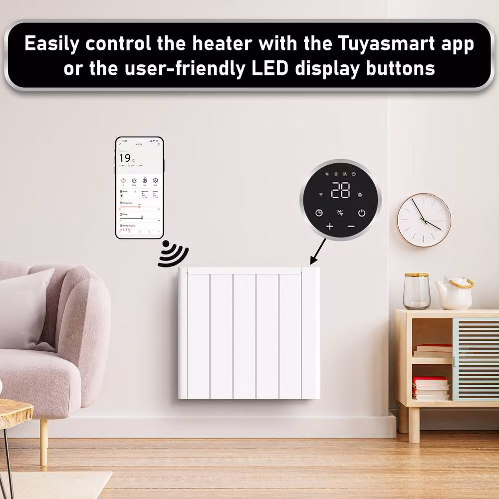 MYLEK 1.5kW Ceramic Electric Panel Heater with WiFi App Control and Triac Thermostat in White – 3